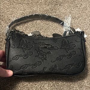 New Ed Hardy Embossed Black Shoulder Bag